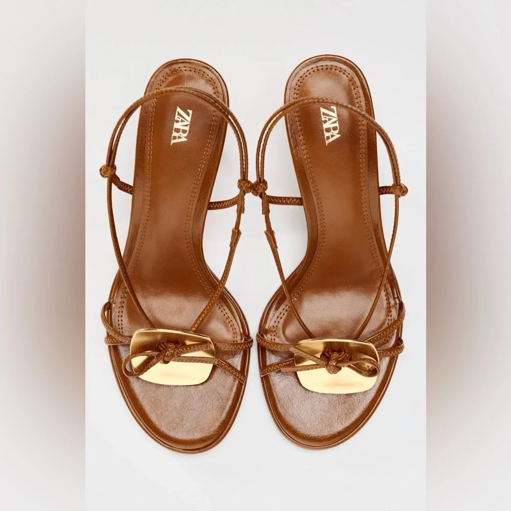 Zara Brown Embellished Heeled Sandals - Picture 2 of 6